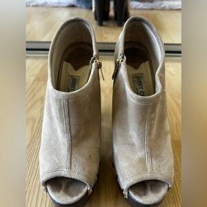 Jimmy Choo Taupe Suede Peep-Toe Ankle Booties